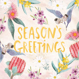 Season's Greetings card with floral design on a light background