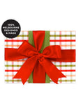 Festive plaid gift wrapping in red, green and white - 5m roll.