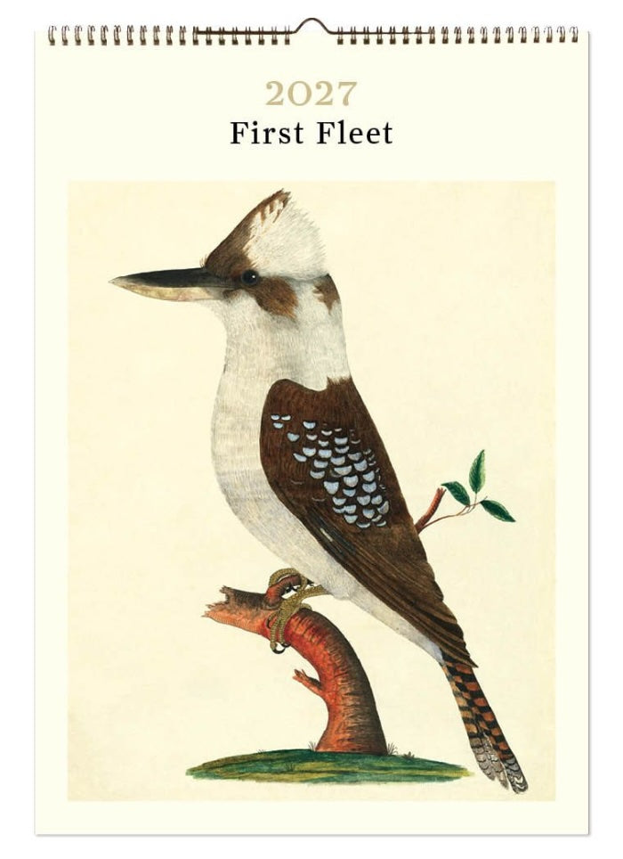 Calendar for 2027 featuring a kookaburra illustration on a beige background