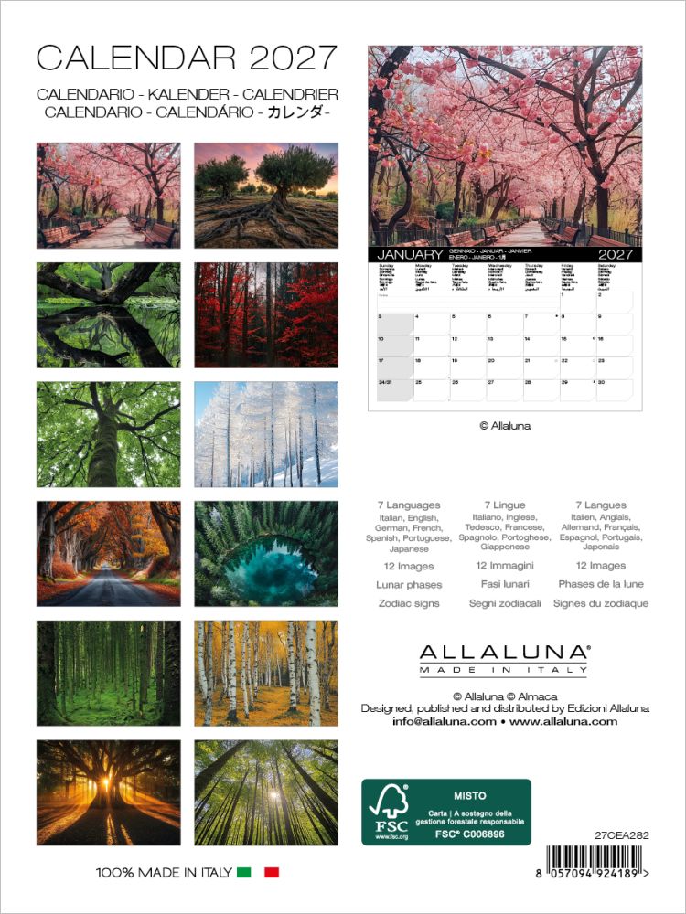 Allaluna 2027 calendar with nature-themed images on a white background
