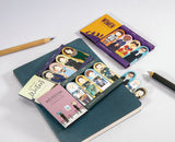 Notebooks with illustrated stickers on a white background