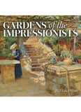 Calendar cover featuring artwork of a garden scene with a woman and impressionist style.