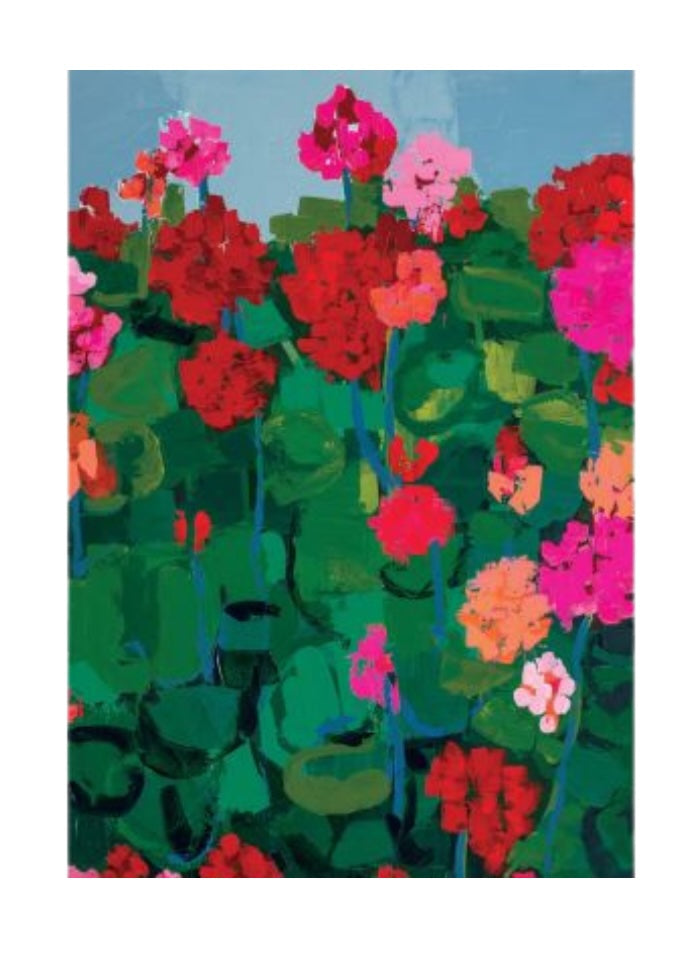 Bright coloured flowers on a blue background