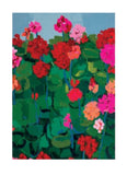 Bright coloured flowers on a blue background