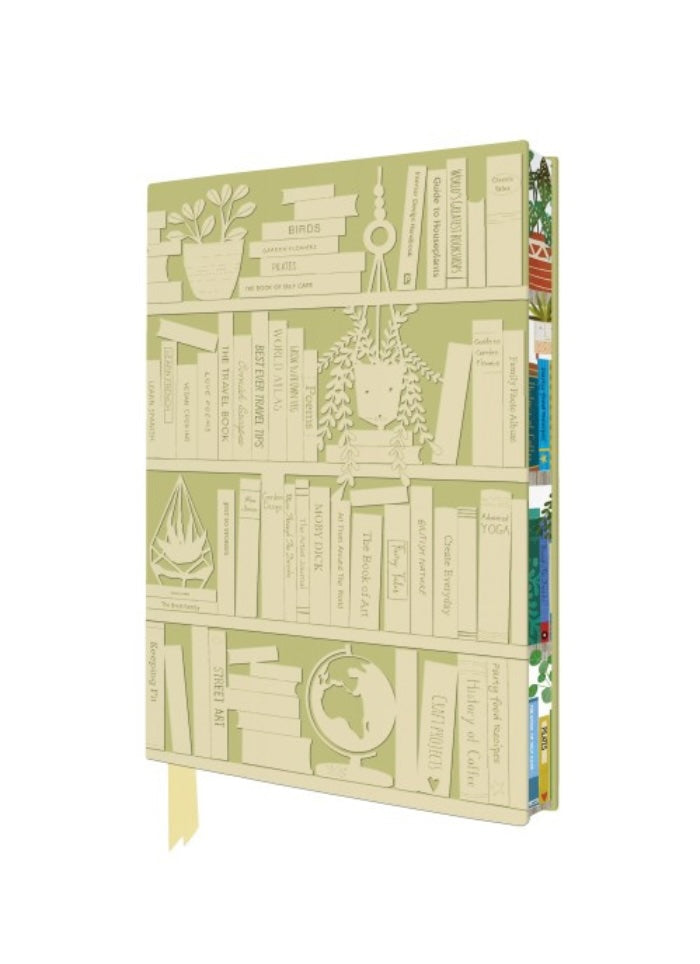 Notebook with a design of books and plants on a white background