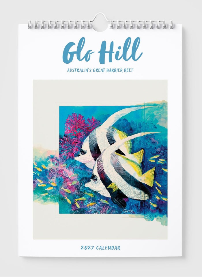 Glo Hill 2023 calendar with fish illustration on a white background