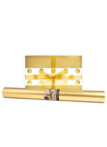 Gold wrapping paper in a 5m roll.