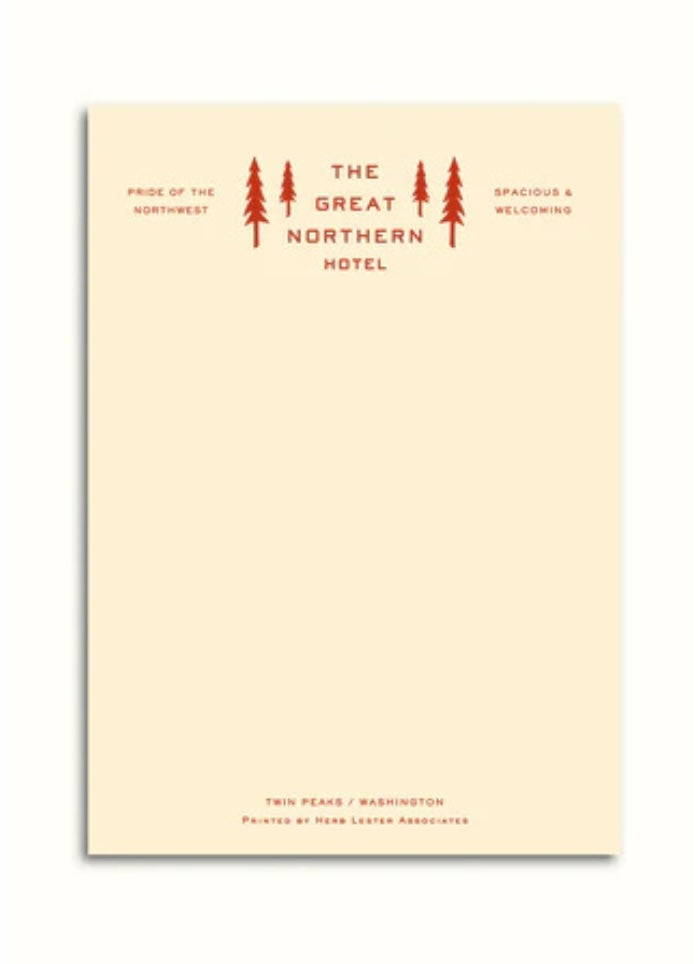 Notepad with 'The Great Northern Hotel' design on a beige background