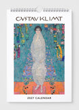 Gustav Klimt 2027 calendar with a woman in a white dress and colorful background.