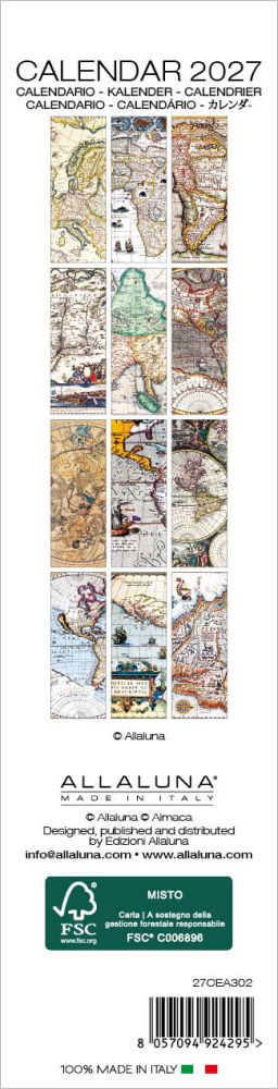 Calendar 2027 with vintage map design and Allaluna branding