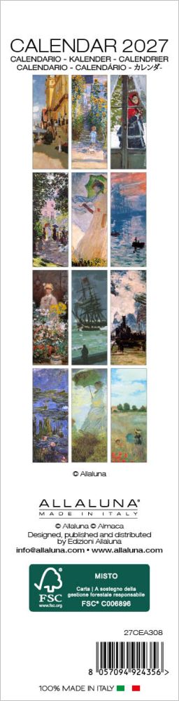Calendar cover with various paintings and Allaluna branding