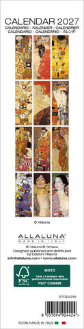 Calendar cover with Gustav Klimt artwork featuring the brand 'Allaluna'.