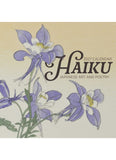 2027 Haiku calendar with Japanese art and poetry featuring purple flowers on a beige background.