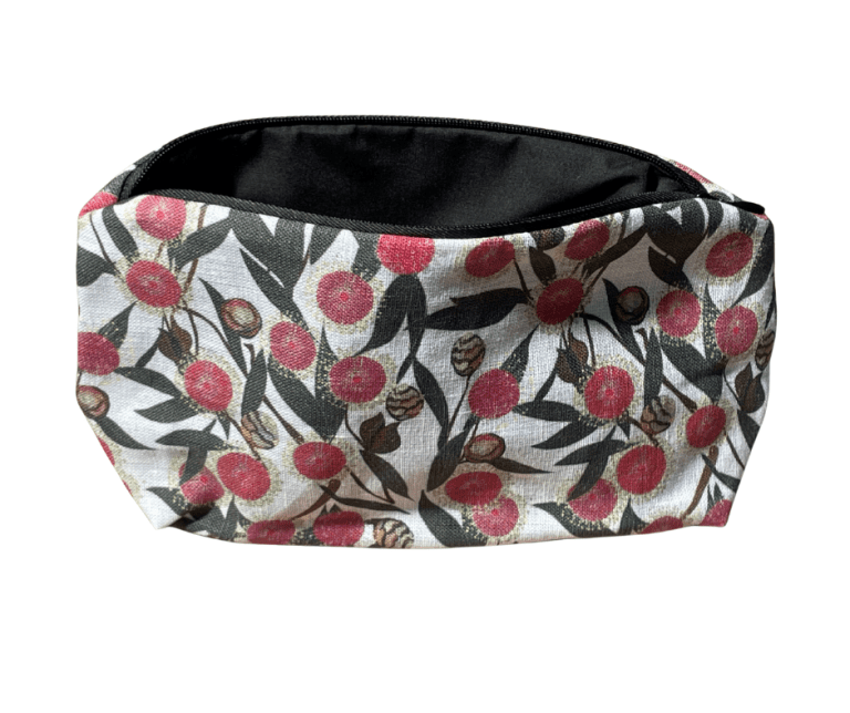 Fabric pouch with floral pattern on a white background
