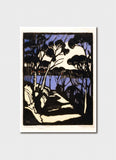 Artistic depiction of a landscape with trees and a path on a white background
