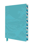 Turquoise notebook with mountain design on a white background