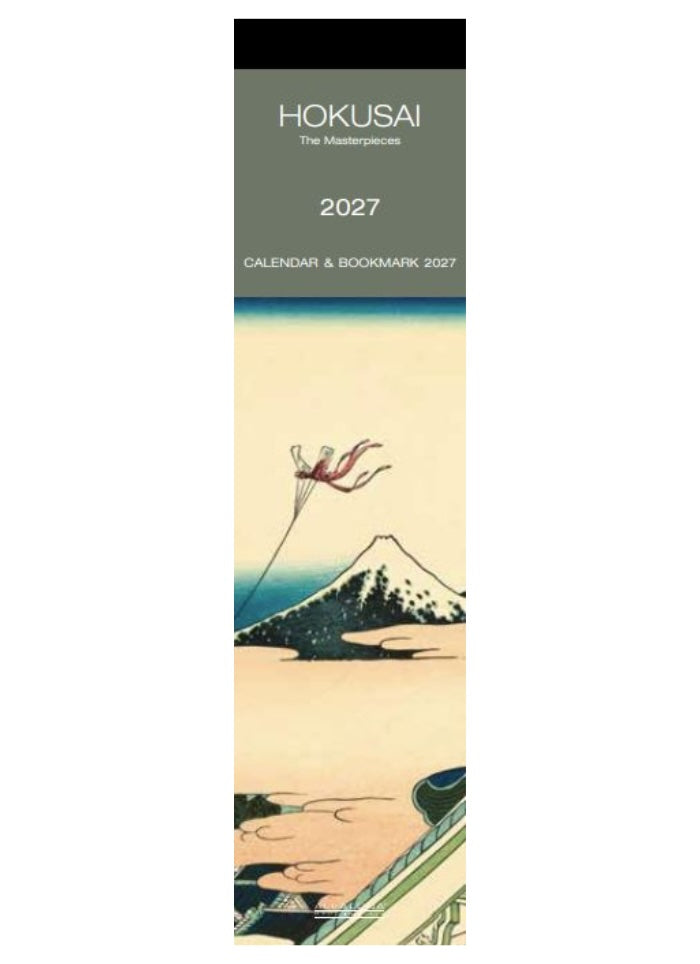Hokusai 2027 calendar and bookmark with Mount Fuji illustration on a white background