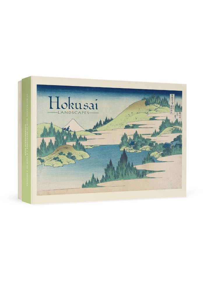 Box of Hokusai landscapes with a scenic illustration on a white background