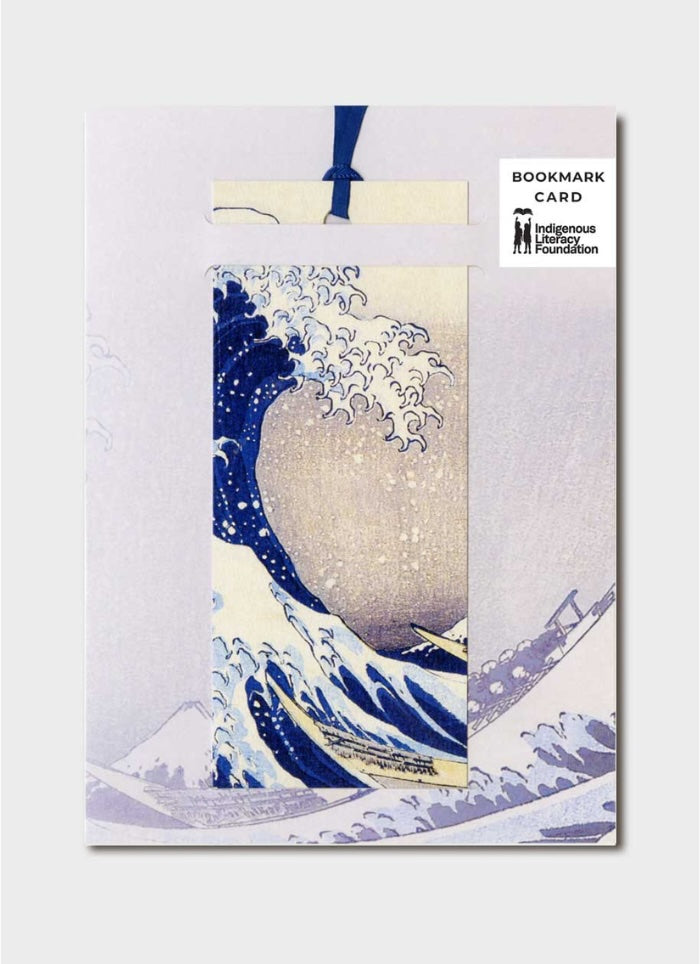 Bookmark card with wave design and Indigenous Art Foundation branding