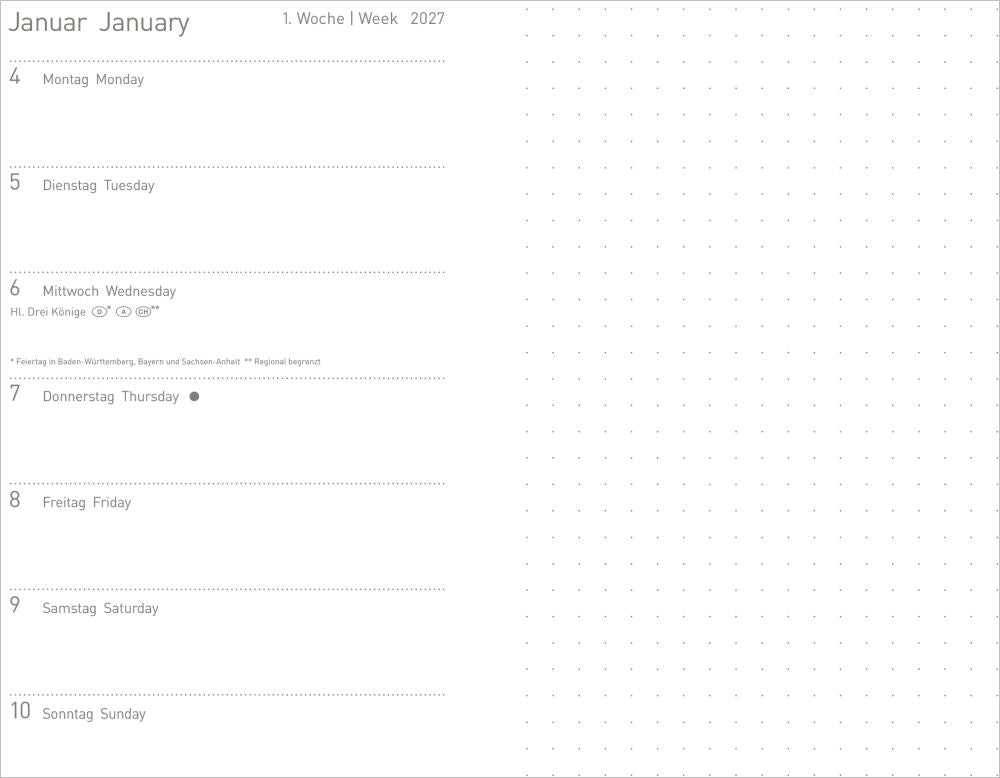 Calendar view of January with days of the week labeled