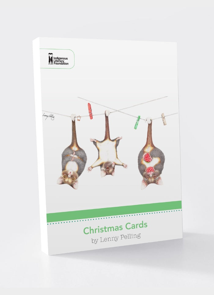 Pack of Christmas cards with hanging reindeer design on a white background