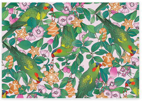 Earth Greetings Christmas Wrapping Paper - Lorikeets & Lilly Pilly - detail