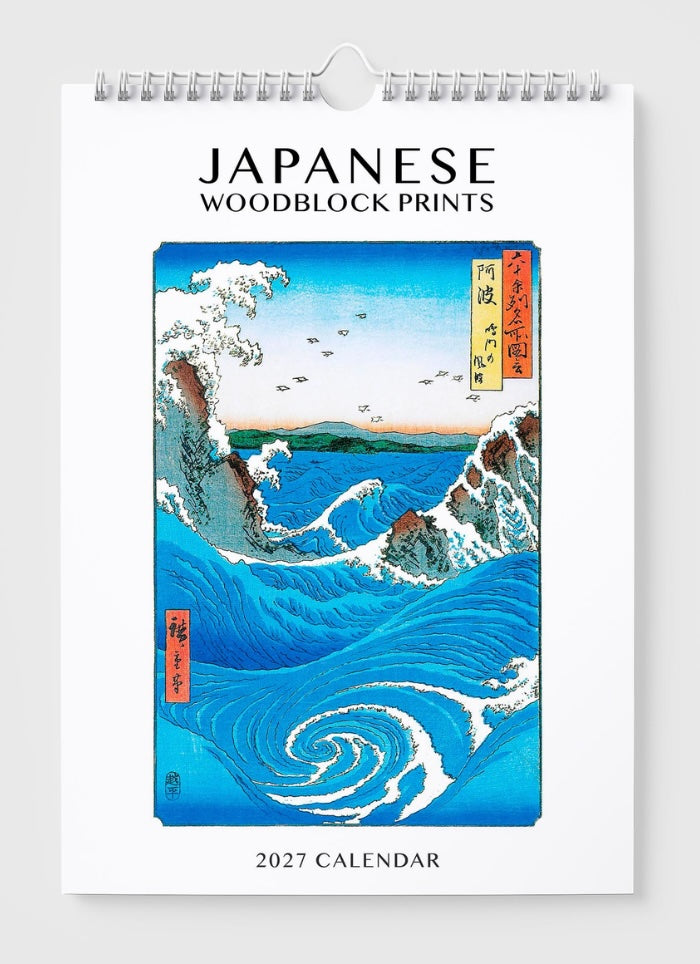2027 Japanese Woodblock Prints calendar with wave design on a white background