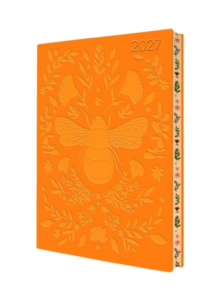 Orange 2027 calendar with embossed design on a white background