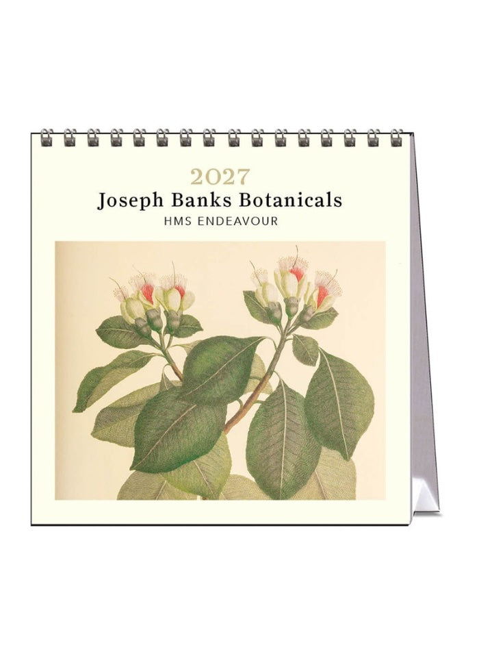 2027 Joseph Banks Botanicals HMS Endeavour calendar with botanical illustration on a white background