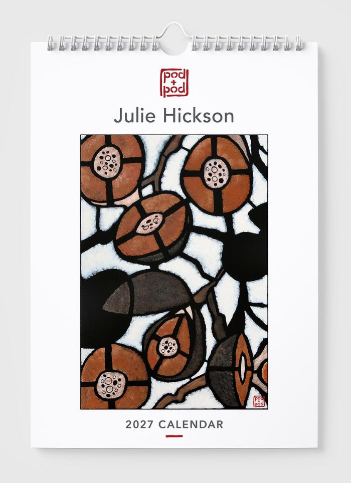 2027 calendar by Julie Hickson with abstract design on a white background