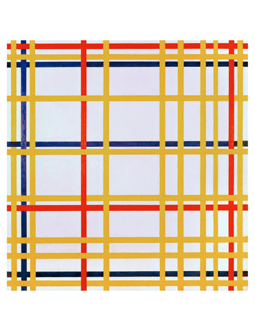 Colorful grid pattern with red, yellow, and blue lines on a white background