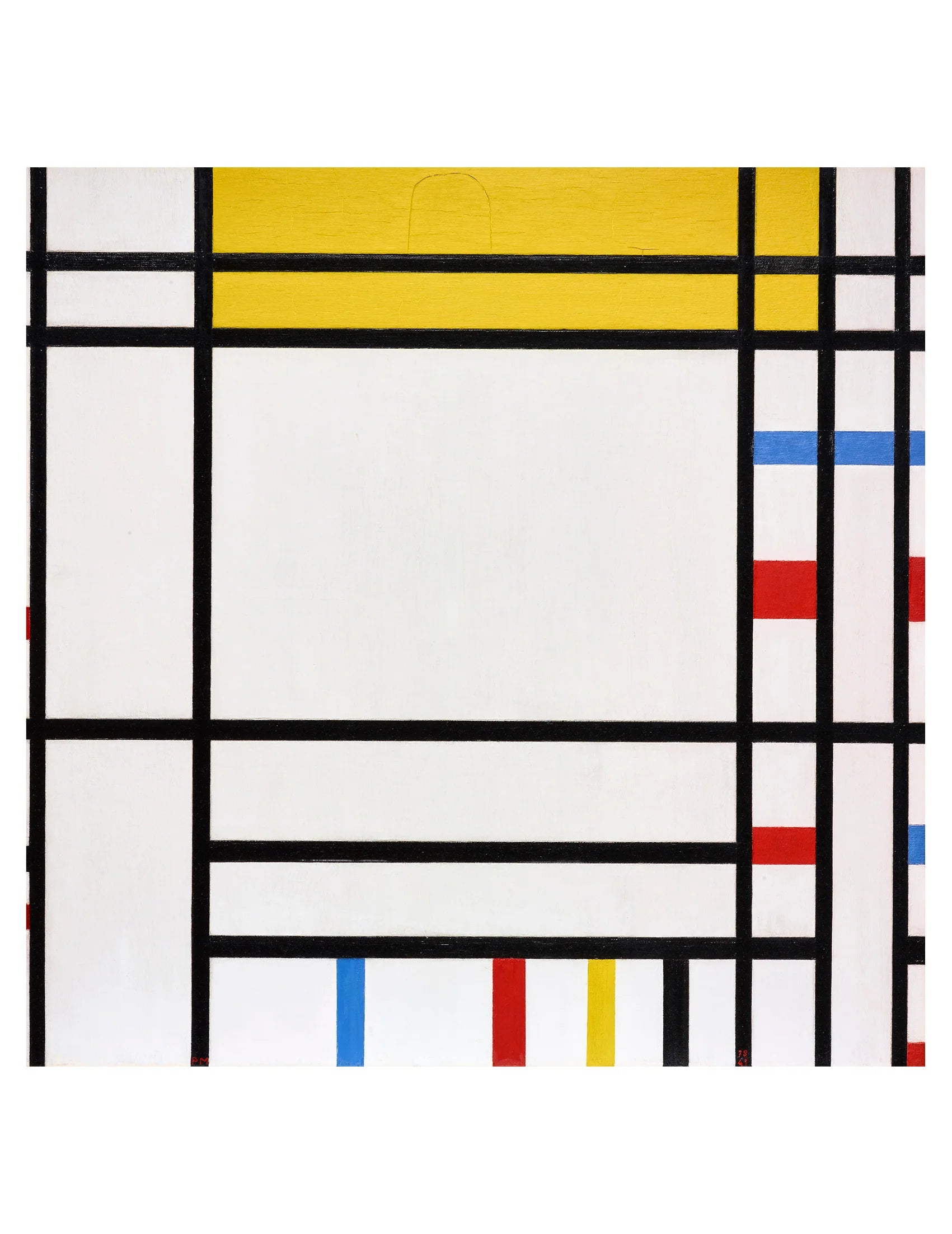 Abstract art piece with geometric shapes and lines on a white background