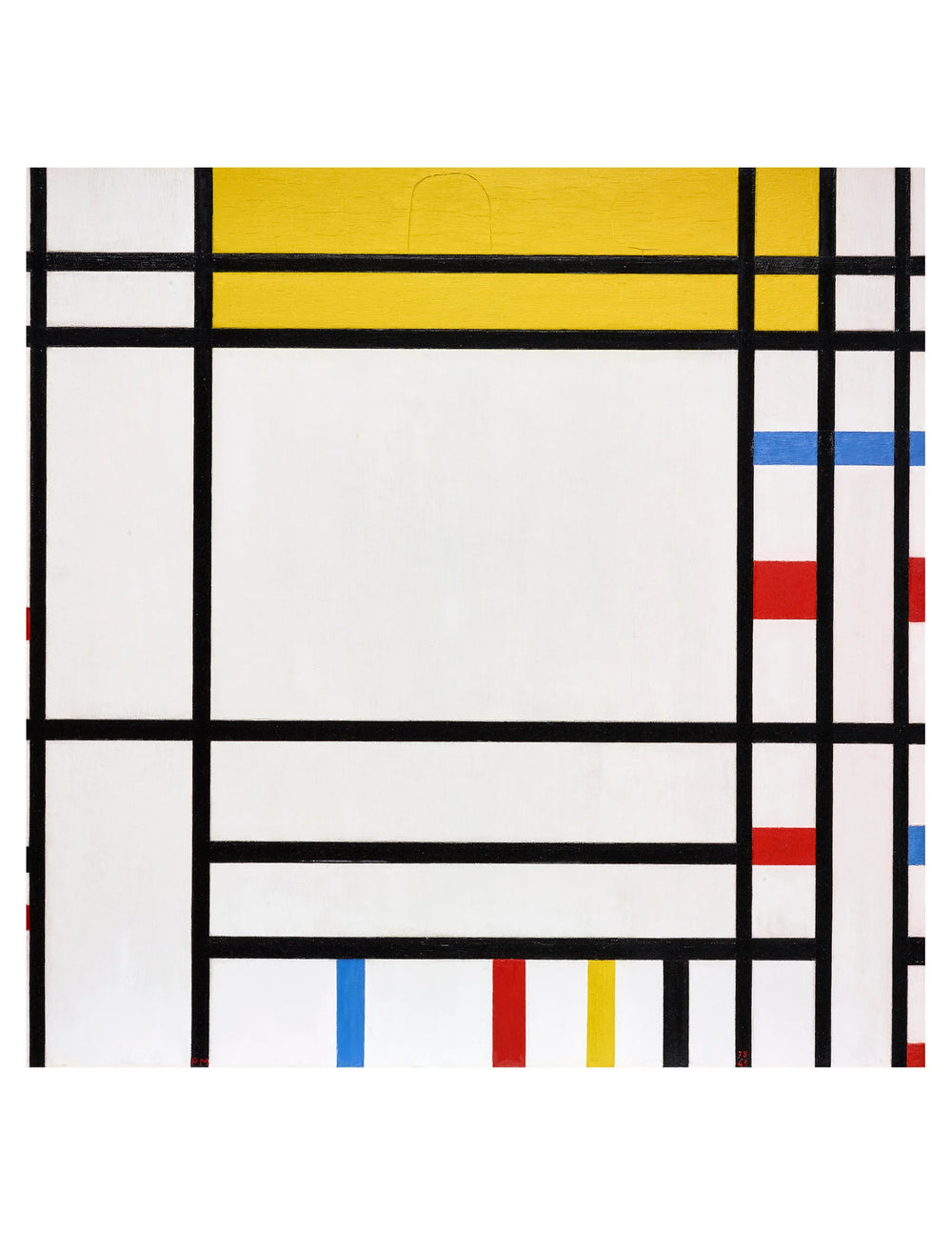 Abstract art piece with geometric shapes and lines on a white background