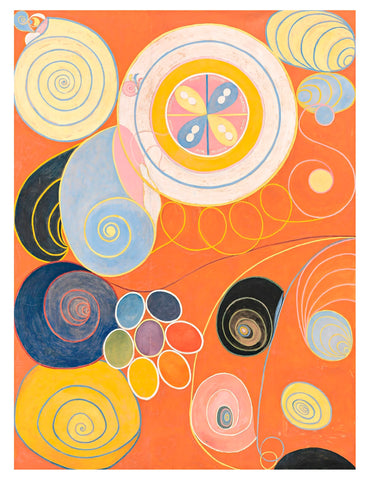 Colorful abstract design with concentric circles on an orange background