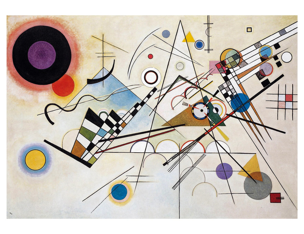Abstract artwork with geometric shapes and lines on a beige background