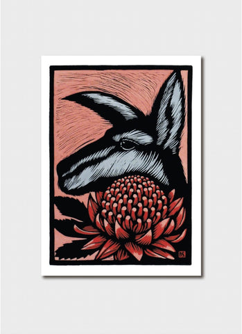 Bruce Goold Art Card - Kangaroo and Waratah