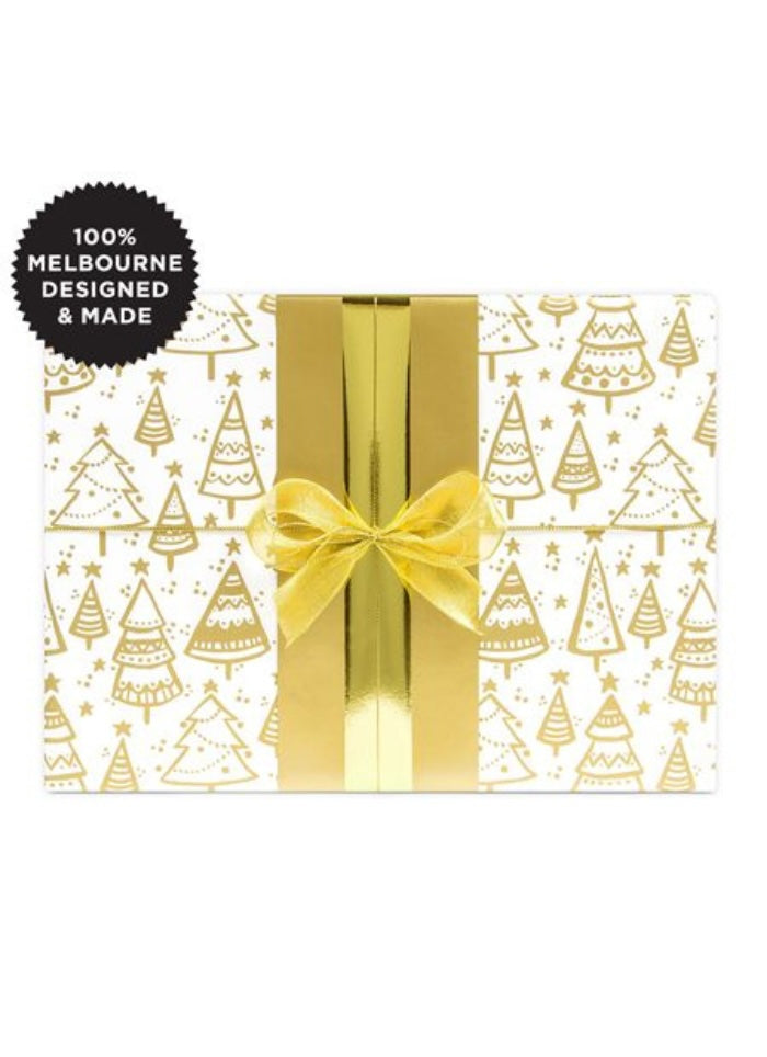 Kerstboom Gold Christmas wrapping paper - 5m roll.