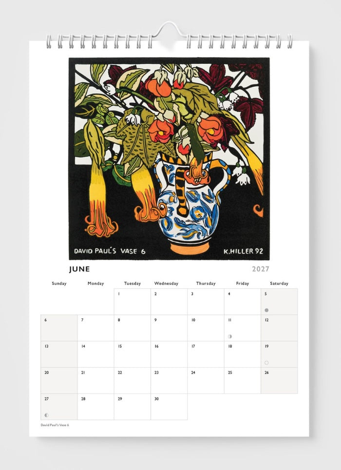 June calendar page with a vase with bright flowers in it.