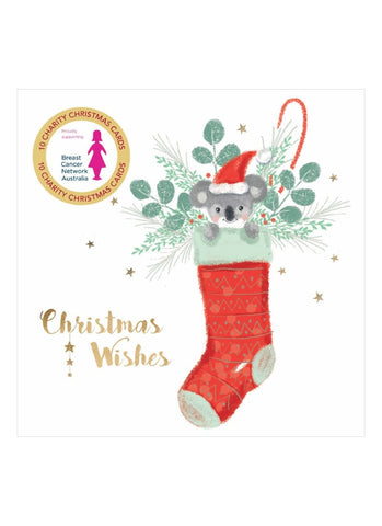 BCNA Charity Christmas Card Pack - Koala Stocking