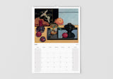 Calendar with a still life painting on a white wall