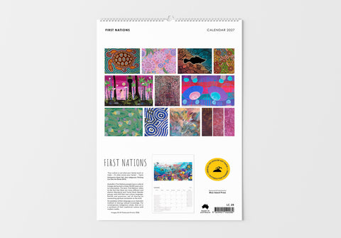Calendar with First Nations art on a white background