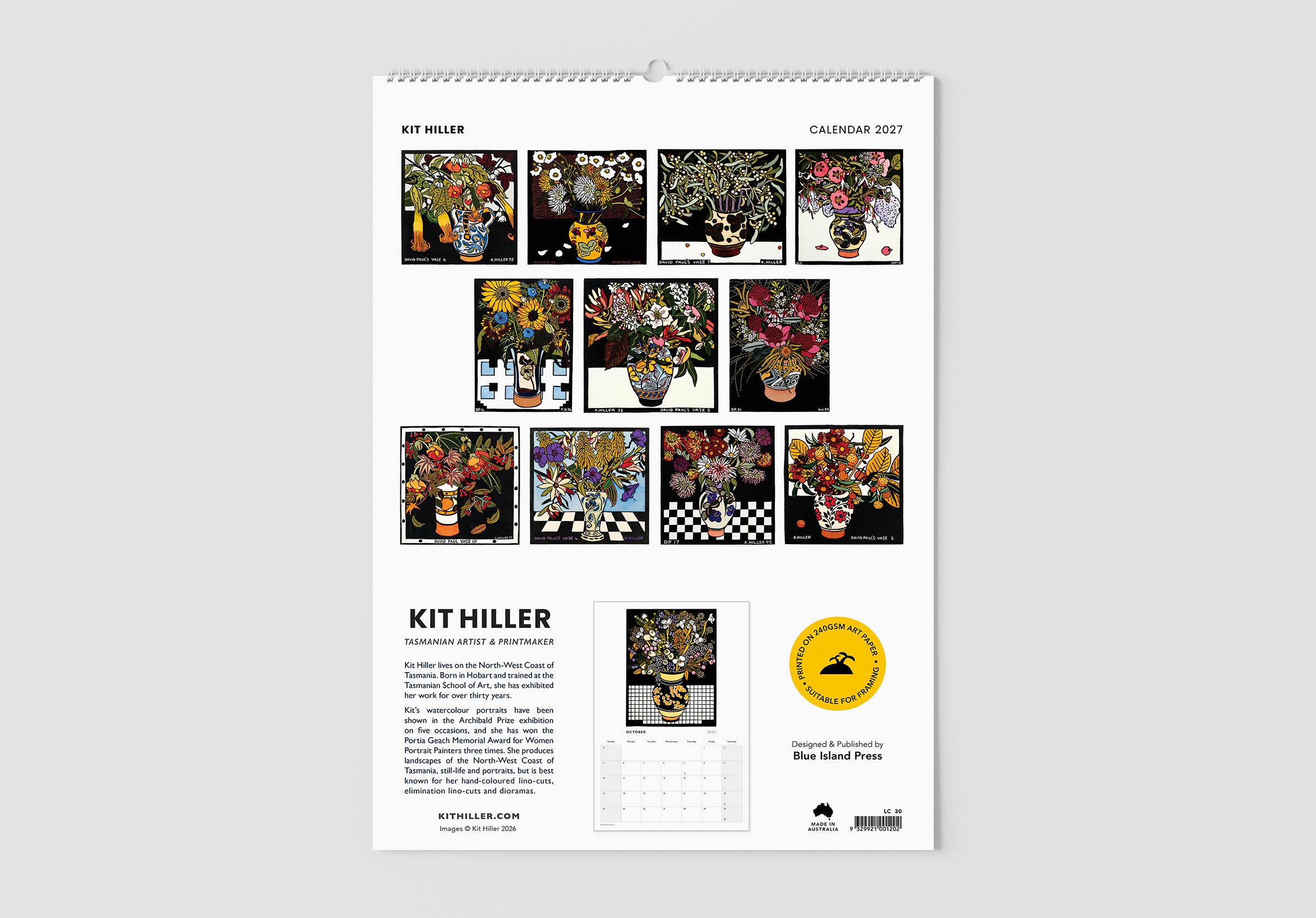 Back cover of Kit Hiller calendar showing images for each month.