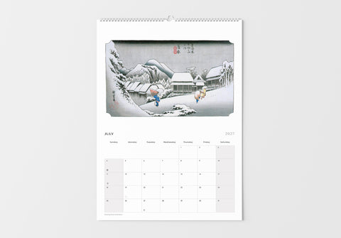 Calendar with a winter scene illustration on a white background