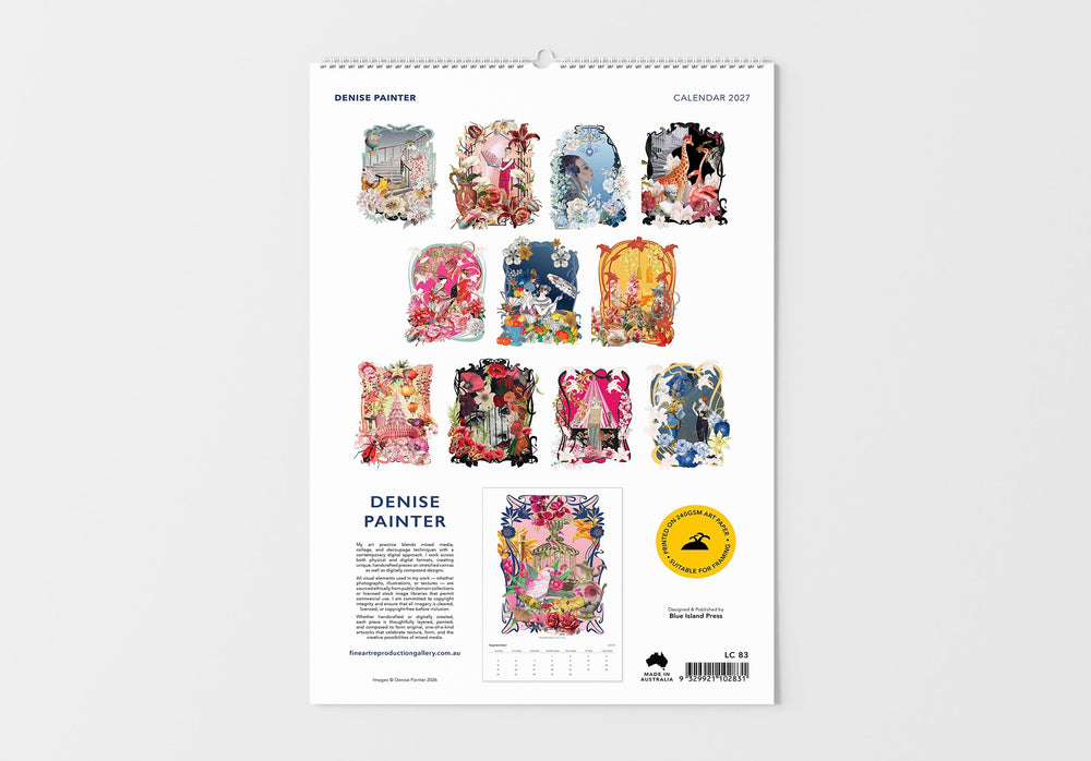 Calendar with floral designs on a white background