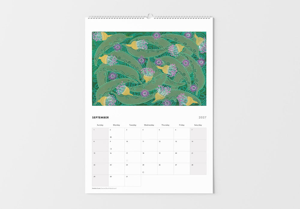 Calendar with a floral design on a white background