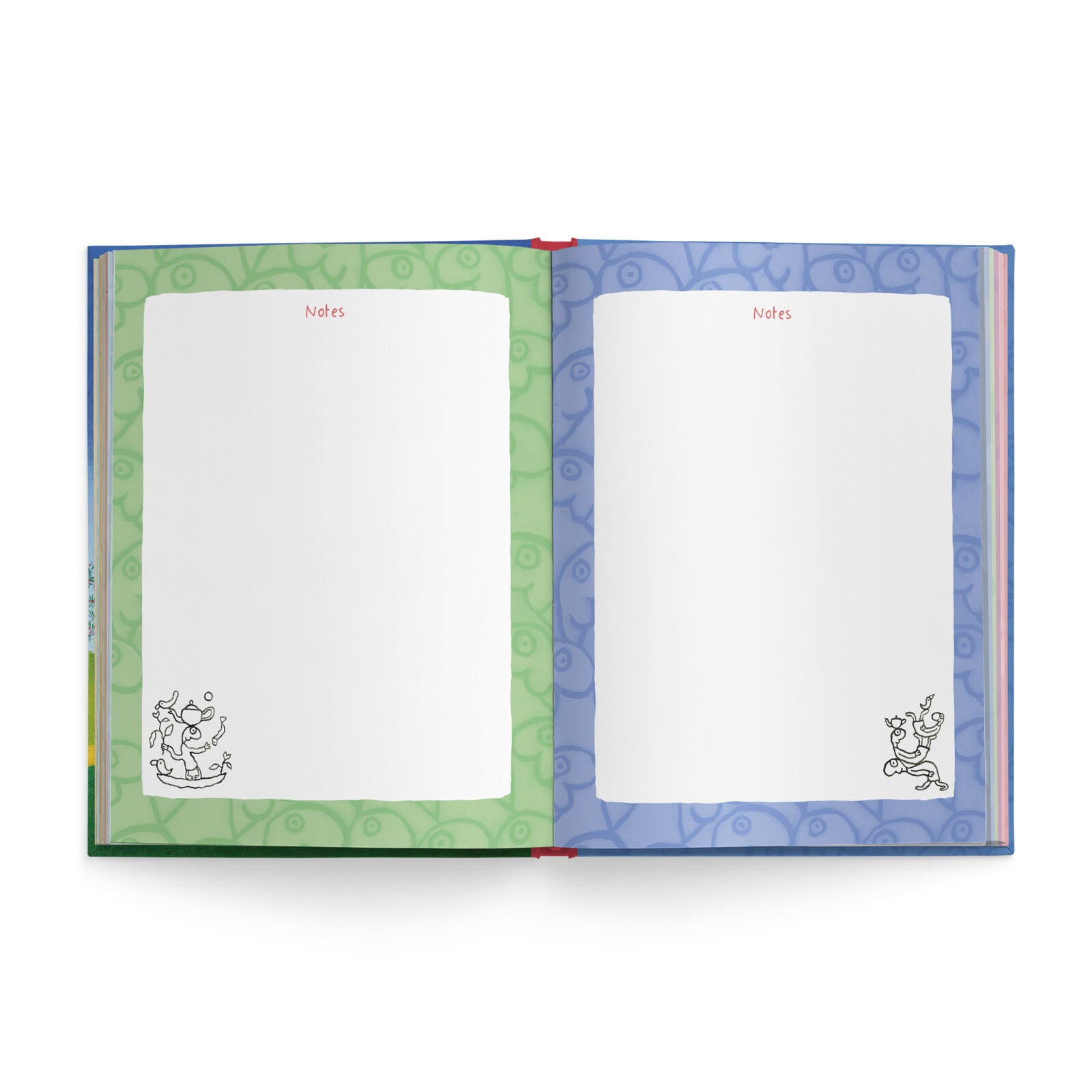 Leunig Diary 2 blank pages for notes with a blue and green border.