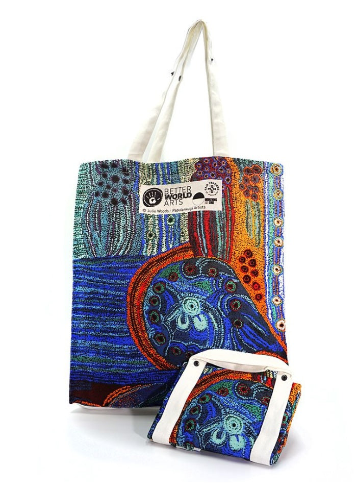 Foldable cotton bag with artwork by Julie Woods