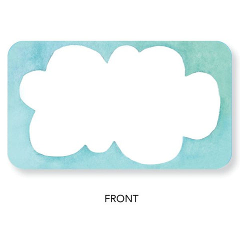 Cloud-shaped object on a light blue background with 'FRONT' label