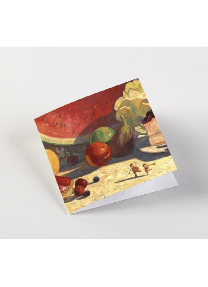 Greeting card with a still life painting design on a white background