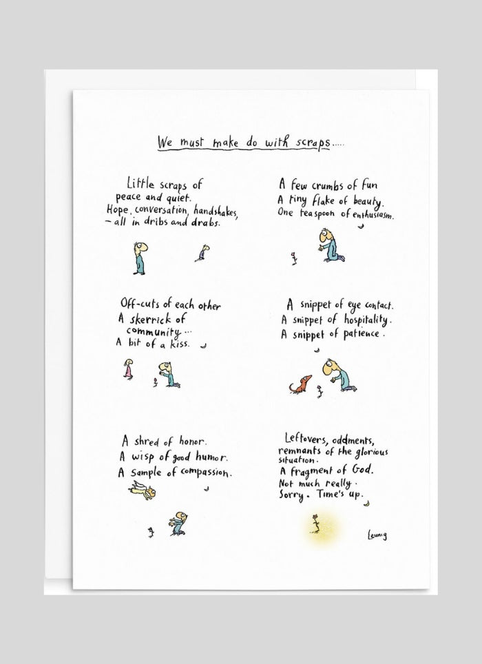 Textual artwork with illustrations on a white background